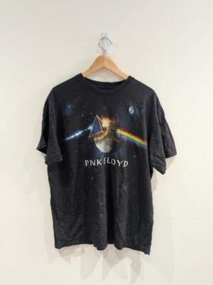 Vintage Style Pink Floyd Rainbow Prism Moon Black T Shirt Size Extra Large