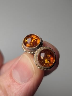 Vintage Sterling Silver Amber Stud Earrings | Amber Jewellery Earrings