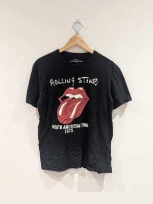 Vintage Style Rolling Stones North American Tour 1975 Black T Shirt Size Medium