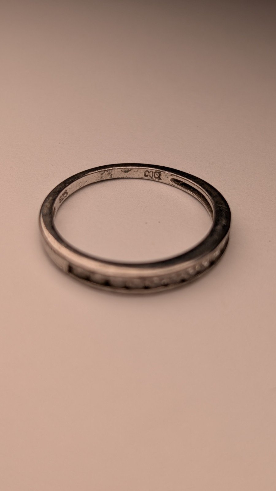 Vintage Sterling Silver Silver Row Clear Gemstone Ring | Size Q 1/2 | 925 - Image 2