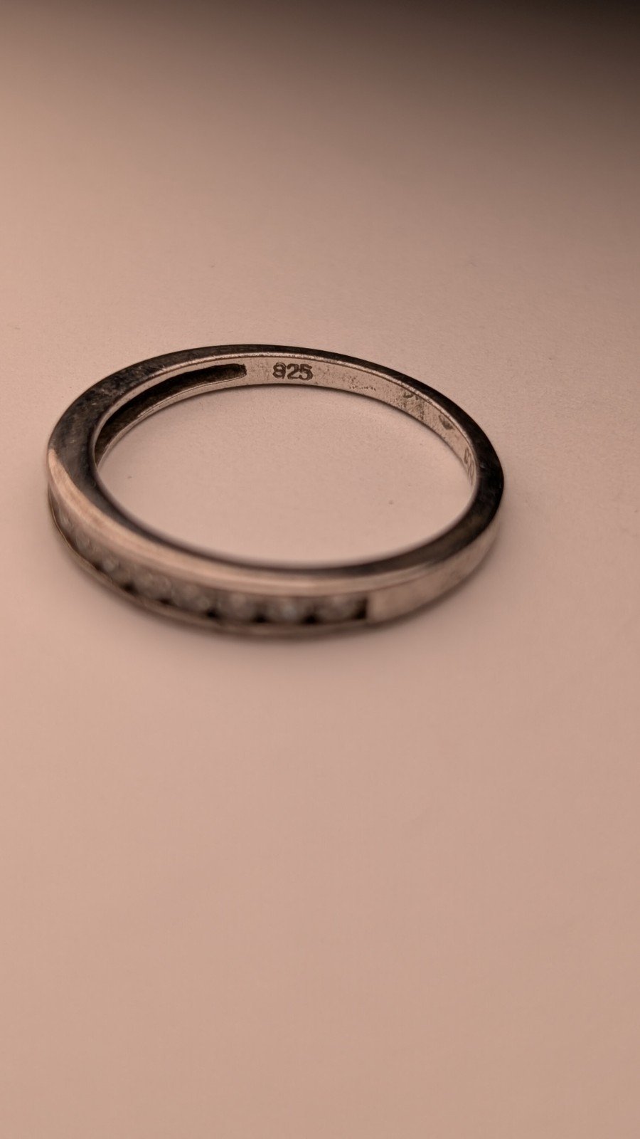 Vintage Sterling Silver Silver Row Clear Gemstone Ring | Size Q 1/2 | 925 - Image 3