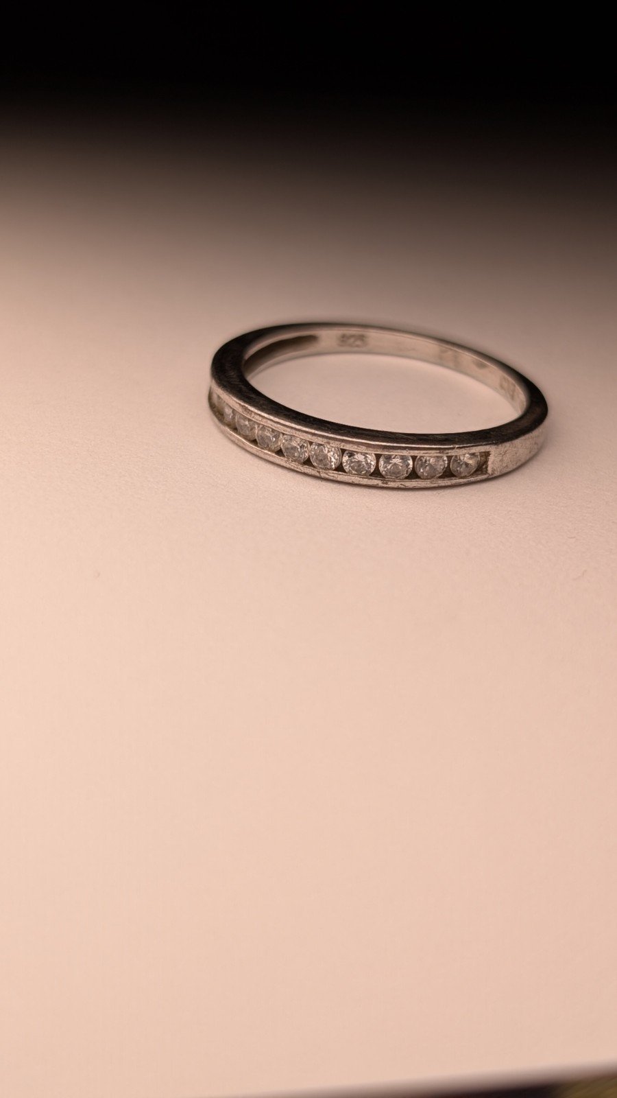 Vintage Sterling Silver Silver Row Clear Gemstone Ring | Size Q 1/2 | 925 - Image 4