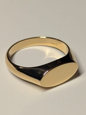 18ct Gold Plated Sterling Silver Flat Oval Signet Ring | Size Q
