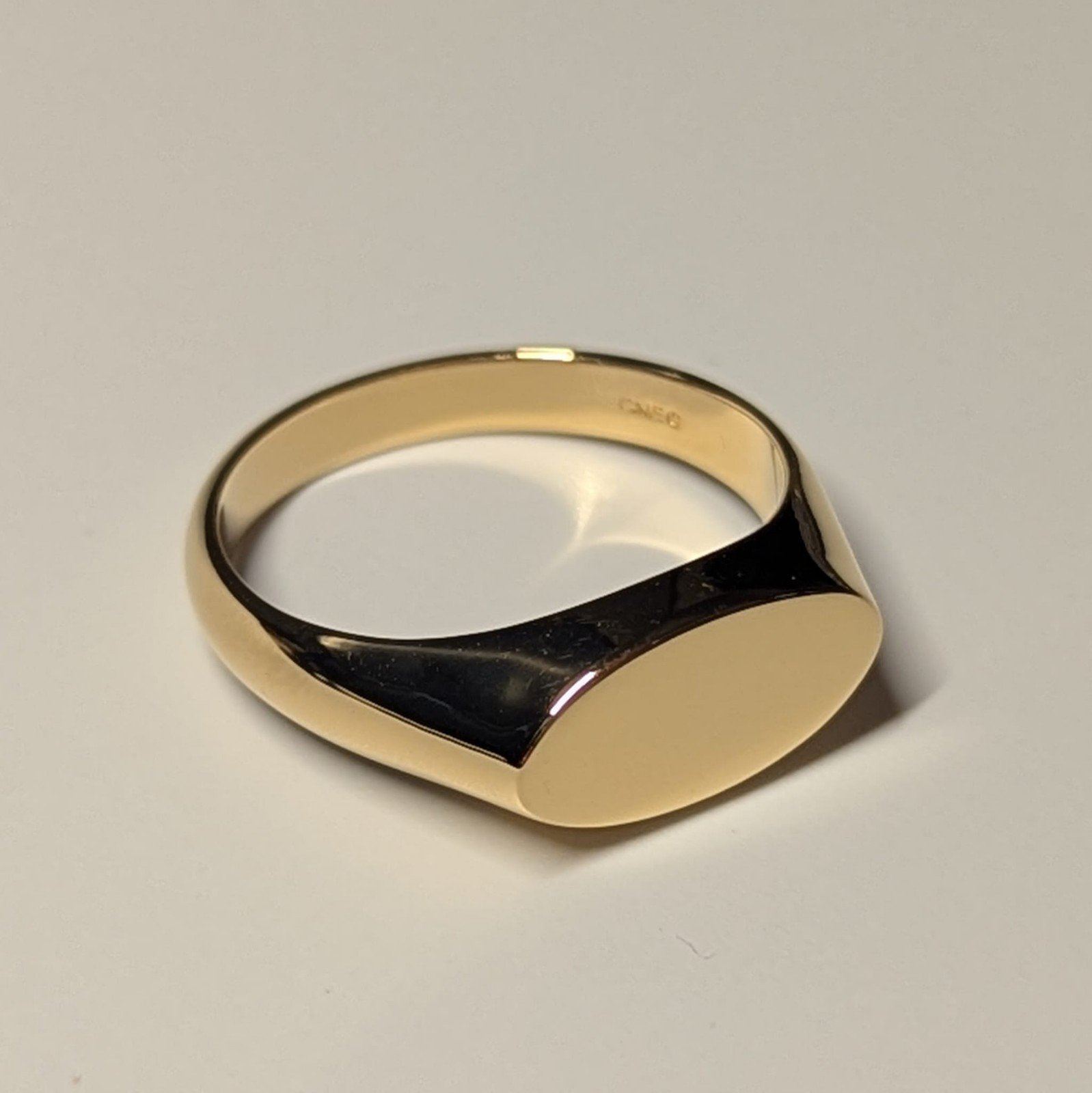 18ct Gold Plated Sterling Silver Flat Oval Signet Ring | Size Q