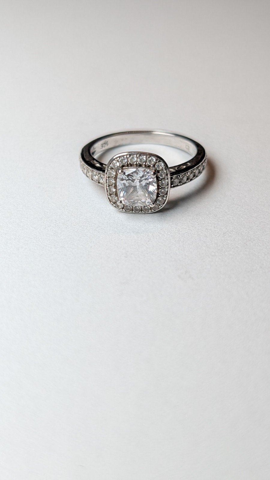 Vintage Sterling Silver Halo Clear Gemstone Ring | Size N 1/2 | 925 Silver