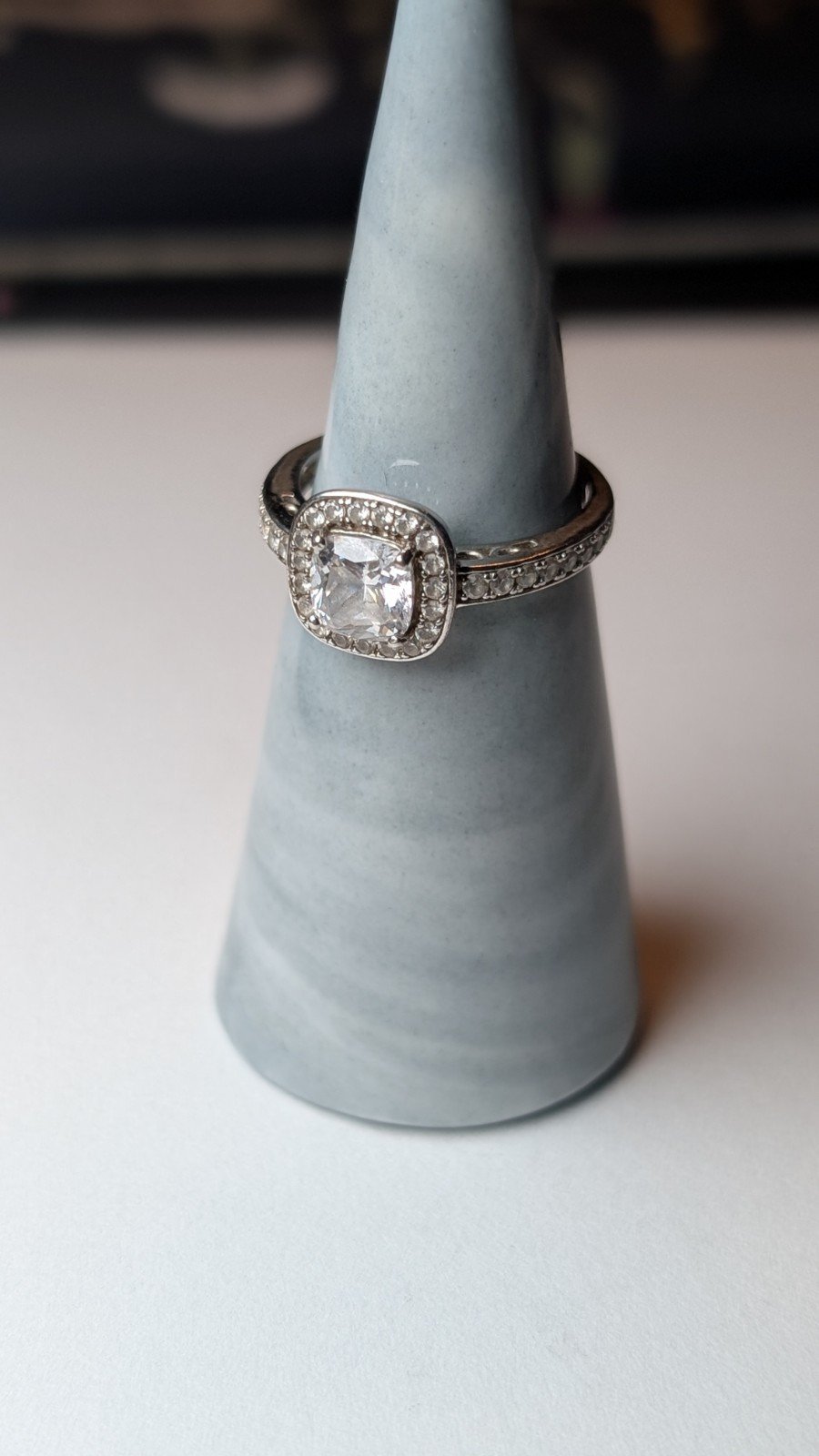 Vintage Sterling Silver Halo Clear Gemstone Ring | Size N 1/2 | 925 Silver - Image 7