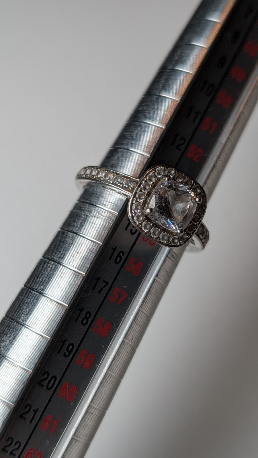 Vintage Sterling Silver Halo Clear Gemstone Ring | Size N 1/2 | 925 Silver - Image 12