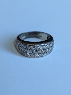 Vintage Sterling Silver CZ 3 Row Cluster Ring | Size M 1/2 | 925 Silver