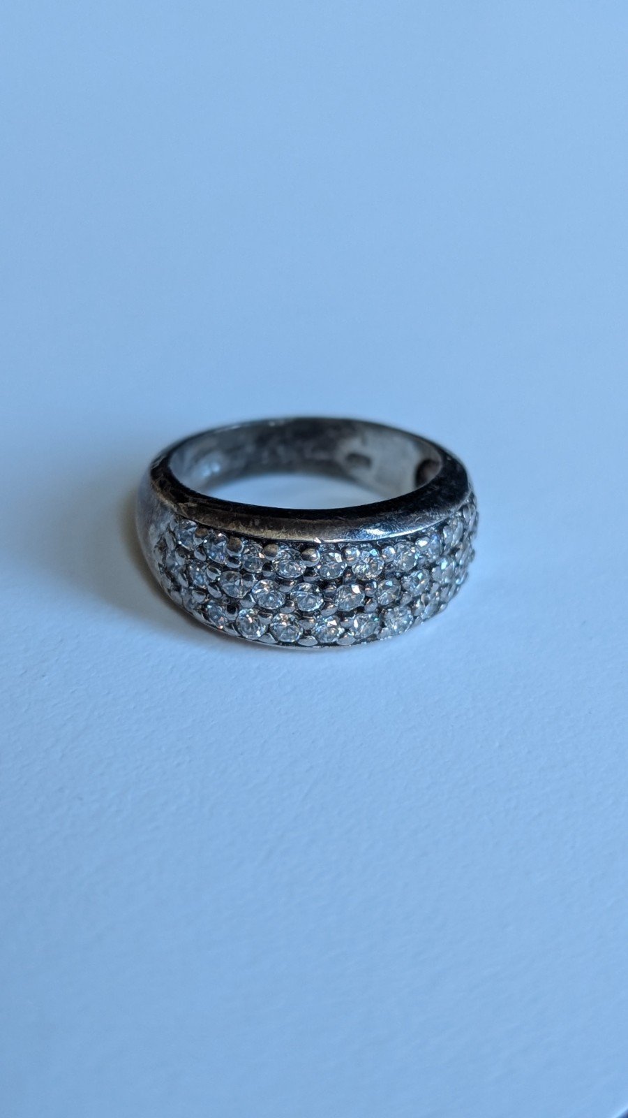 Vintage Sterling Silver CZ 3 Row Cluster Ring | Size M 1/2 | 925 Silver