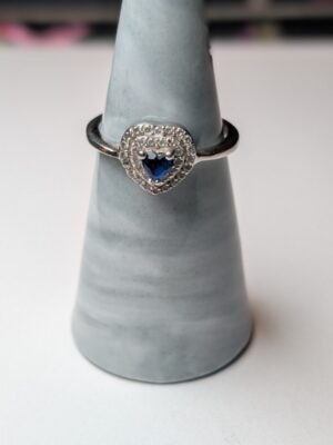 Vintage Sterling Silver Blue Heart Gemstone Cluster Ring | Size Q | 925 Silver