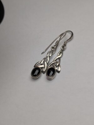 Vintage Sterling Silver Celtic Drop Earrings With Oval Black Onyx Gemstones