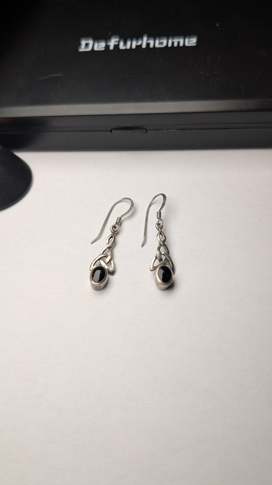 Vintage Sterling Silver Celtic Drop Earrings With Oval Black Onyx Gemstones - Image 2