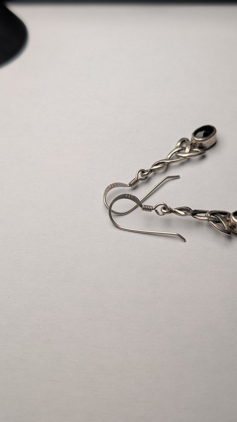 Vintage Sterling Silver Celtic Drop Earrings With Oval Black Onyx Gemstones - Image 3