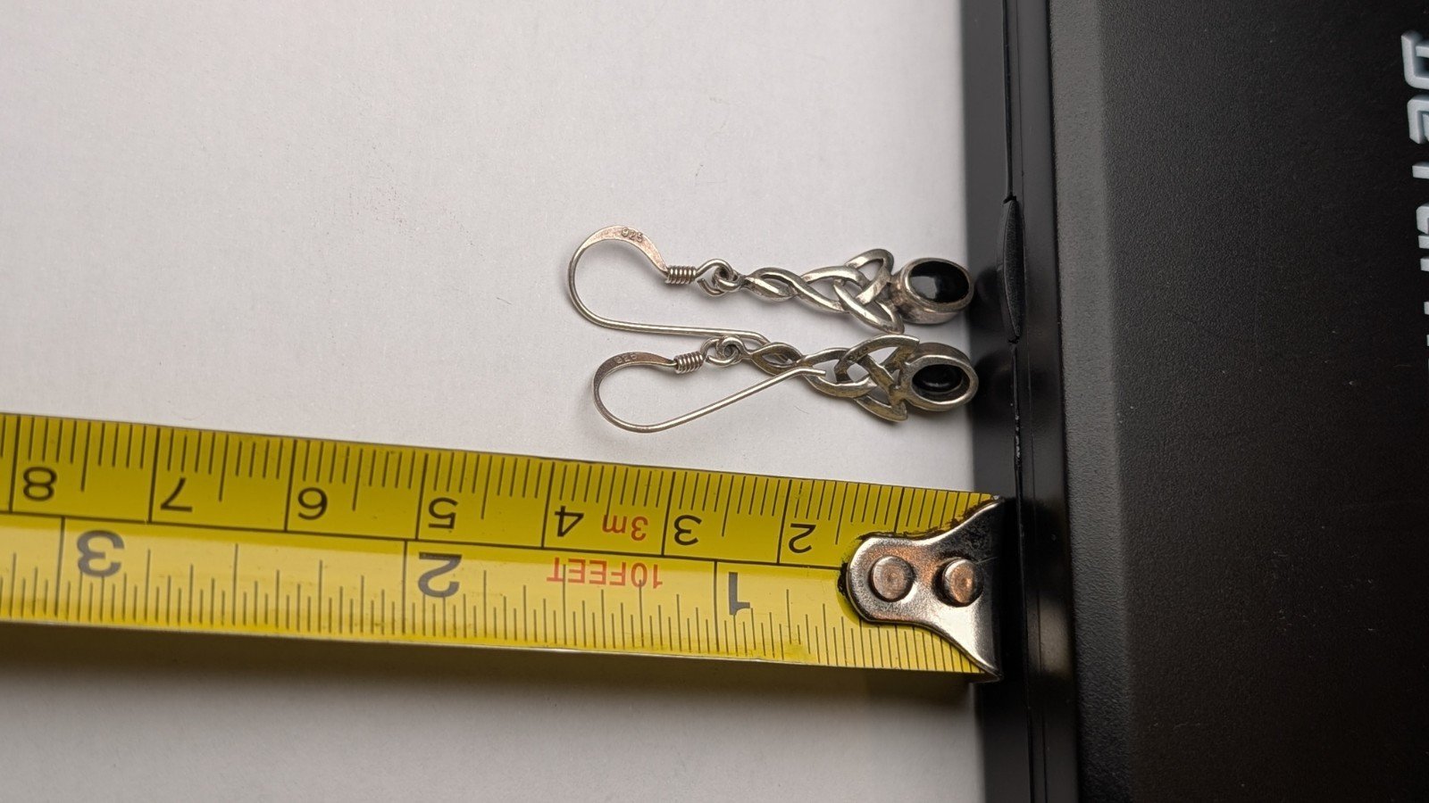 Vintage Sterling Silver Celtic Drop Earrings With Oval Black Onyx Gemstones - Image 7