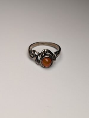 Vintage Sterling Silver Amber Gemstone Ring | Size O 1/2 | 925 Silver