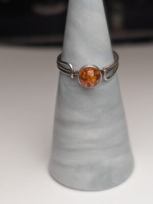 Vintage Sterling Silver Amber Gemstone Ring | Size M | 925 Silver