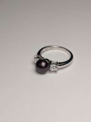 Vintage Sterling Silver Faux Pearl And Gemstone Ring | Size N 1/2 | 925 Silver