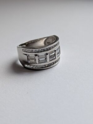 Vintage Sterling Silver Baguette & Round Gem Ring Band | Size N | 925 Silver