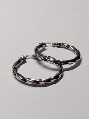 Vintage 9ct White Gold Twist Creole Hoop Earrings | 2.9g | 30mm Hoops