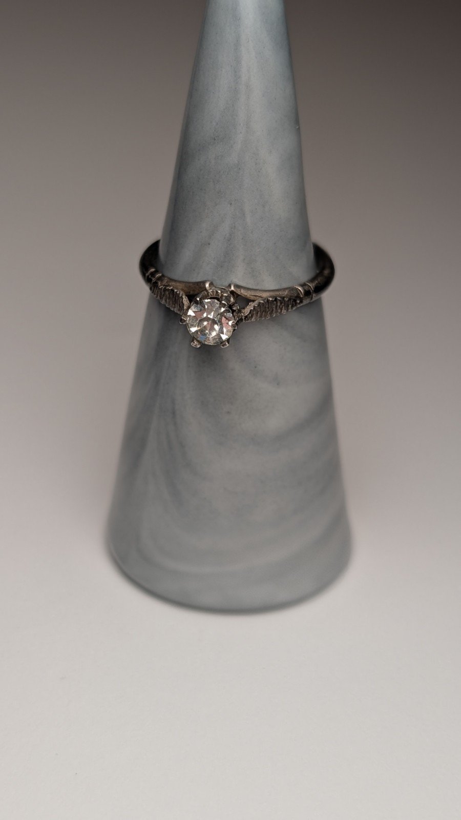 Vintage Sterling Silver Clear Gemstone Solitaire Ring Size P | 925 Silver