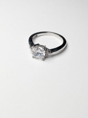 Vintage Sterling Silver DQCZ Solitaire Clear Gemstone Ring | Size M 1/2 | 925