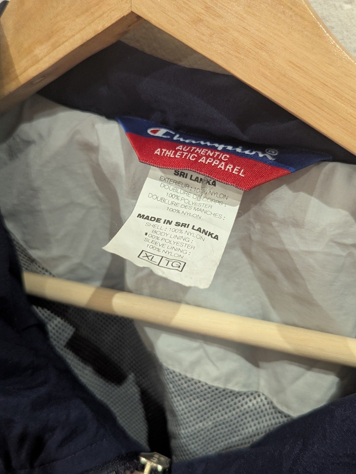 Vintage Authentic Champion Jacket Windbreaker Blue/White/Grey | Extra Large - Image 4