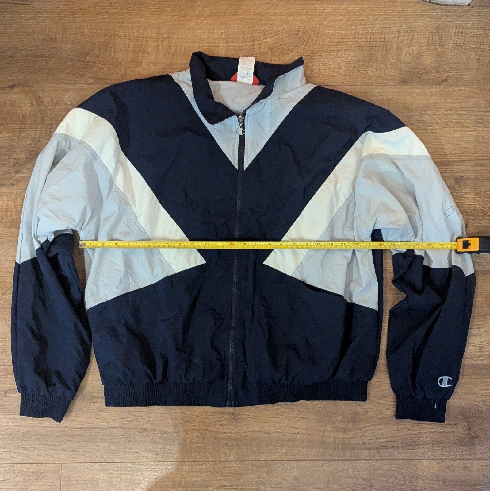 Vintage Authentic Champion Jacket Windbreaker Blue/White/Grey | Extra Large - Image 5