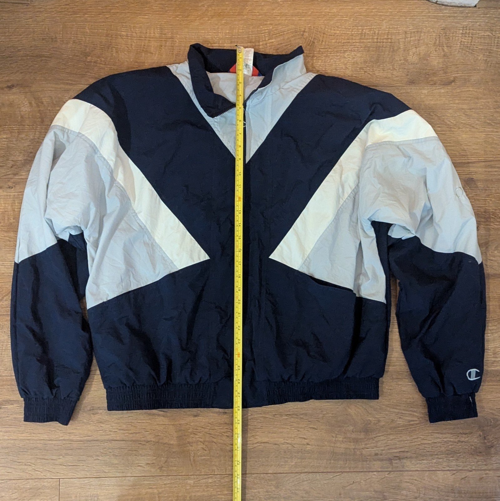 Vintage Authentic Champion Jacket Windbreaker Blue/White/Grey | Extra Large - Image 6