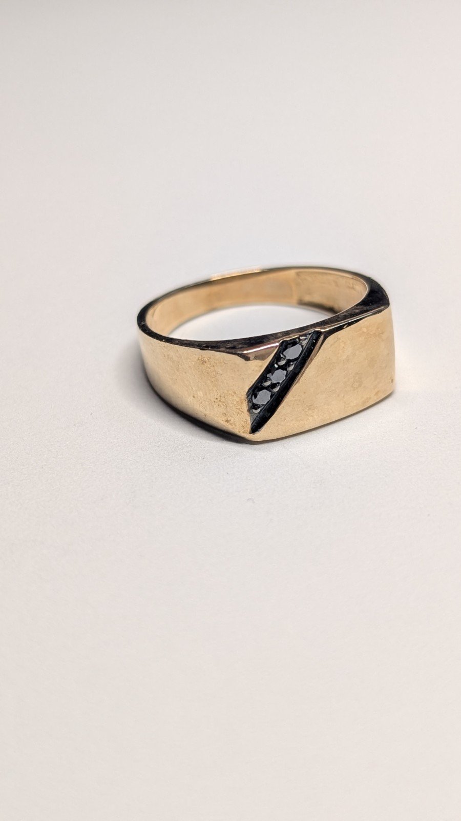 Vintage 9ct Gold Three Stone Onyx Signet Ring | Size V 1/2 | 375 Gold | 4.06g