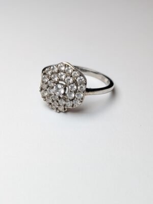 Vintage Sterling Silver Clear Spiral Cluster Ring | Size Q 1/2 | 925 Silver