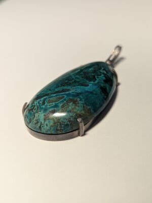 Vintage Sterling Silver Chrysocolla Pendant | 4.5cm Length | Large Size Stone