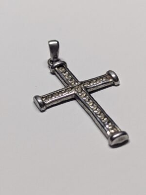 Vintage Sterling Silver Christian Cross With Clear Stones | 925 Silver | 3.18g