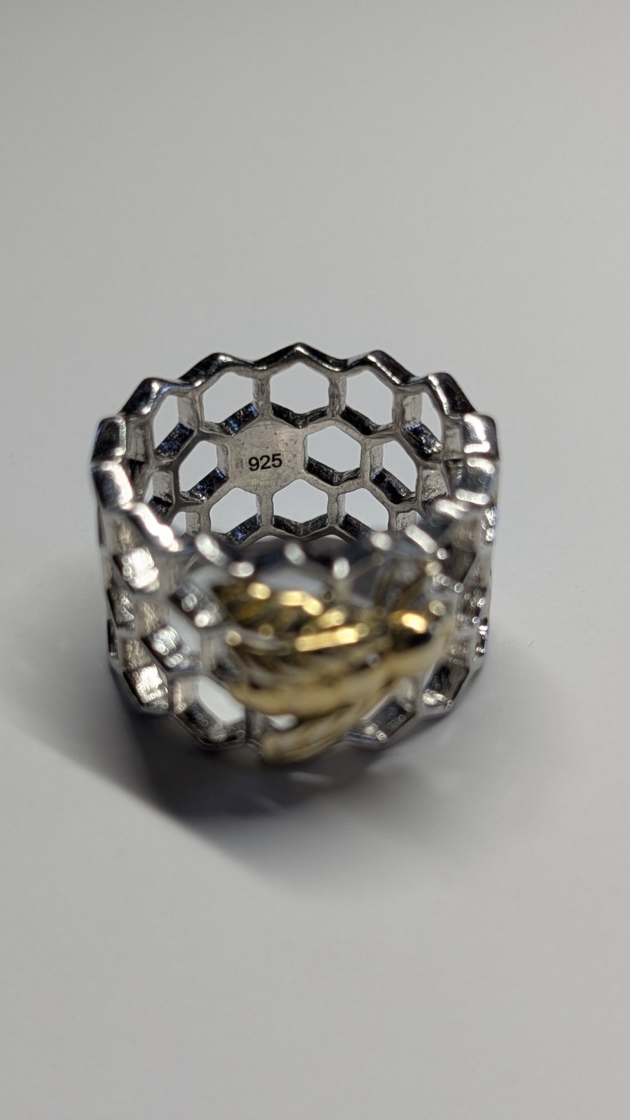 Vintage Sterling Silver Honeycomb Ring With Gold Tone Bee | Size L | 925 Silver - Image 5