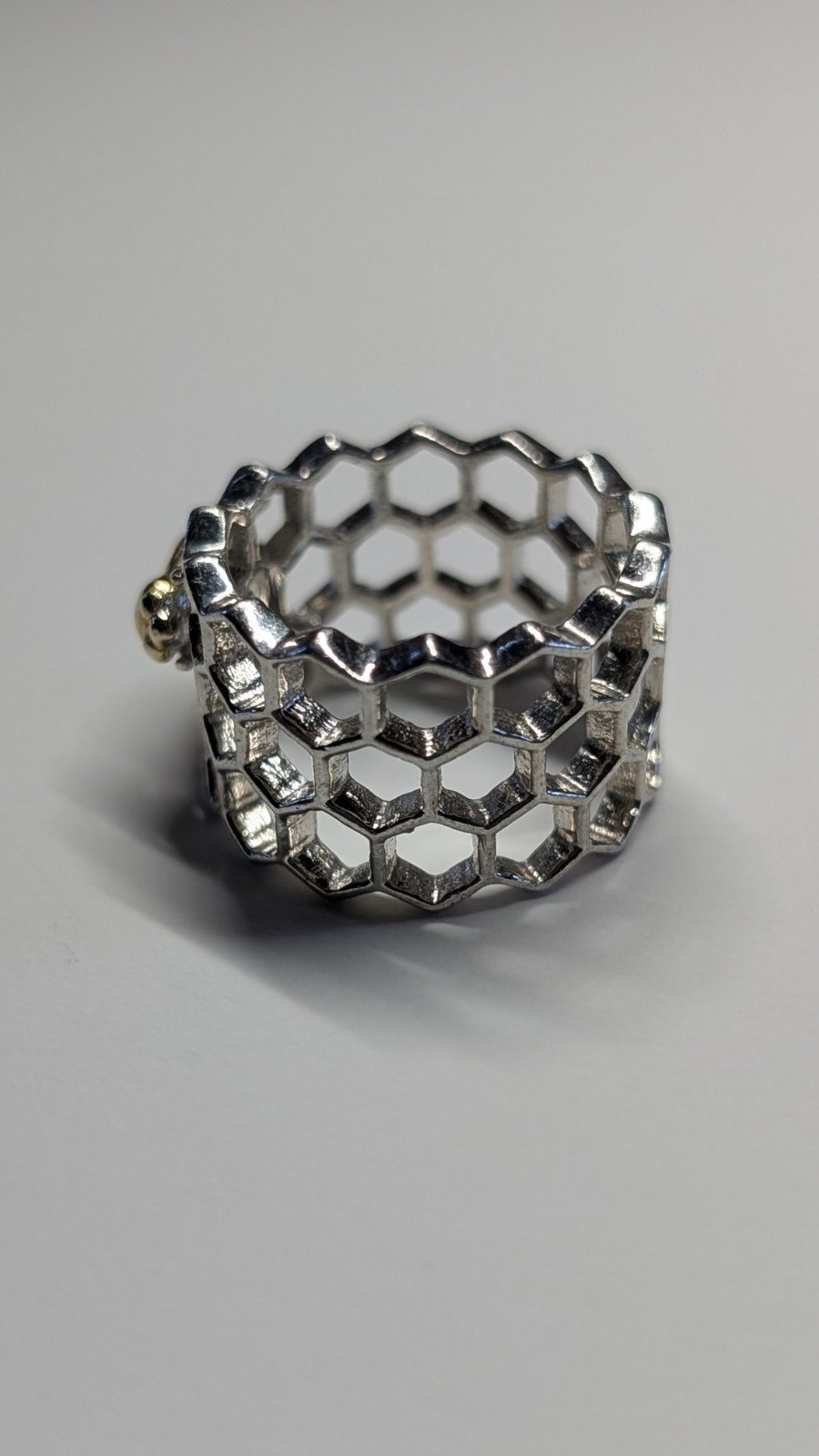 Vintage Sterling Silver Honeycomb Ring With Gold Tone Bee | Size L | 925 Silver - Image 6