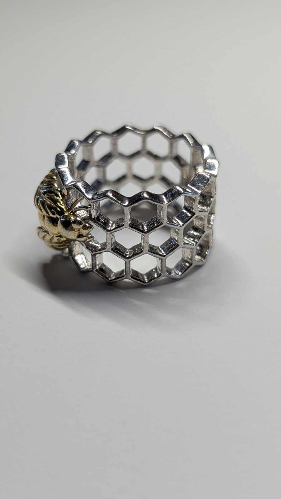 Vintage Sterling Silver Honeycomb Ring With Gold Tone Bee | Size L | 925 Silver - Image 7