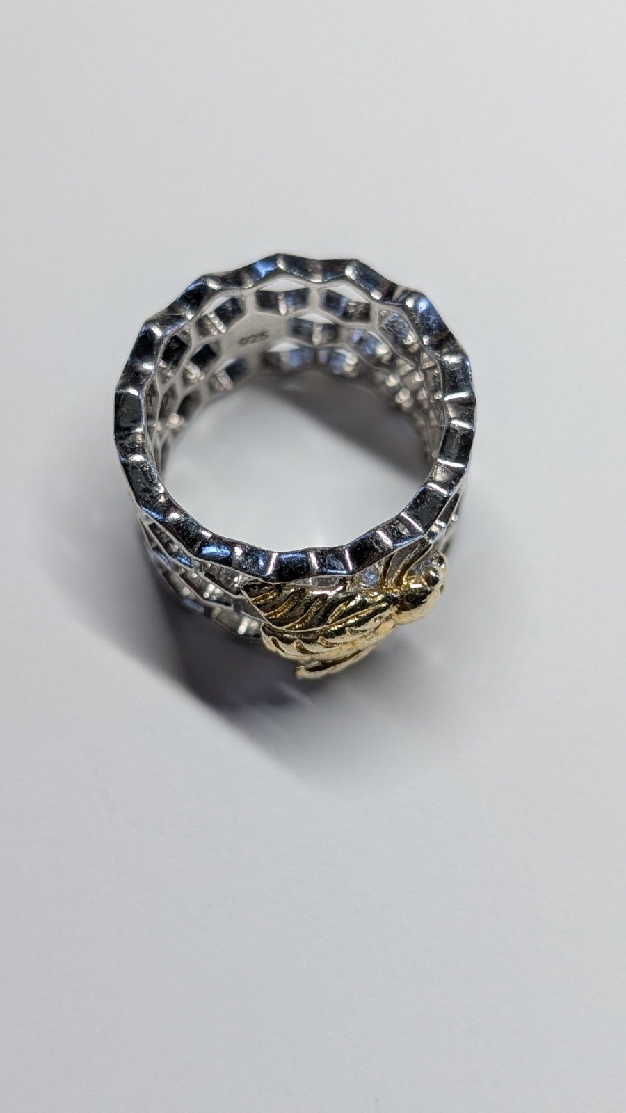 Vintage Sterling Silver Honeycomb Ring With Gold Tone Bee | Size L | 925 Silver - Image 10