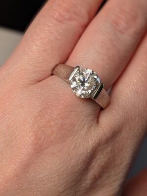 Vintage Sterling Silver Large DQCZ Gemstone Solitaire Ring | Size T | 925 Silver