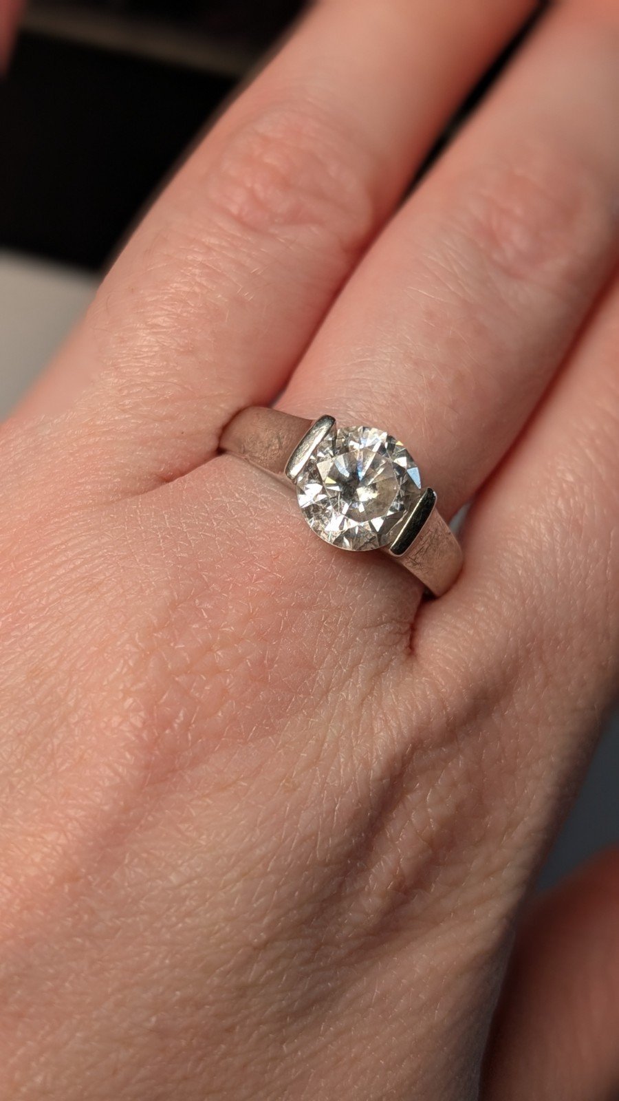 Vintage Sterling Silver Large DQCZ Gemstone Solitaire Ring | Size T | 925 Silver