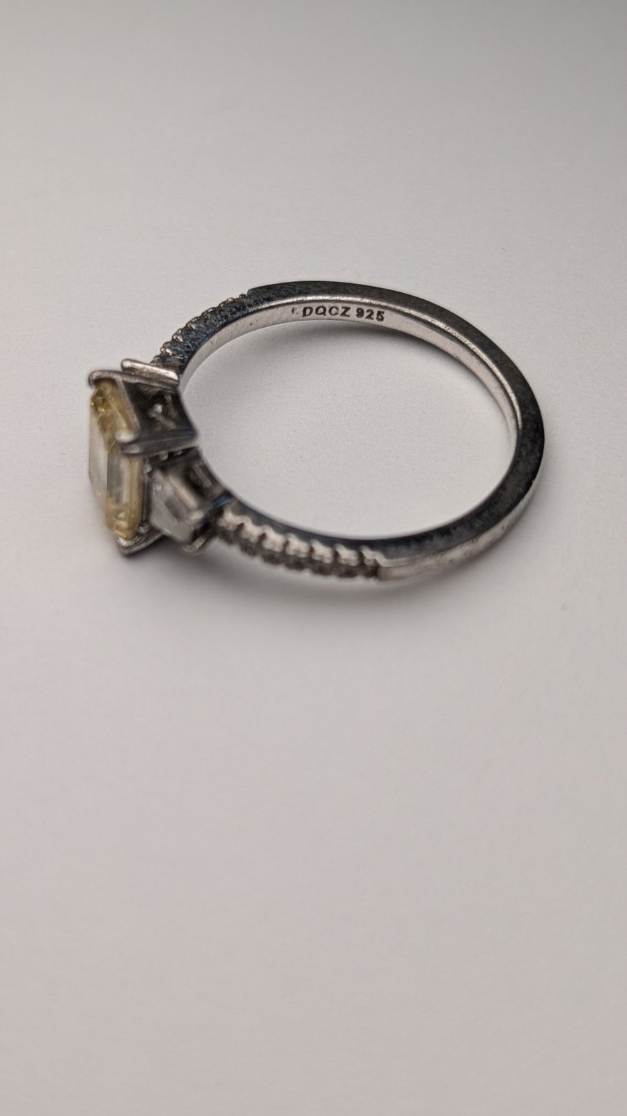 Vintage Sterling Silver Trilogy Clear & Yellow Gemstone Ring | Size Q 1/2 | 925 - Image 2