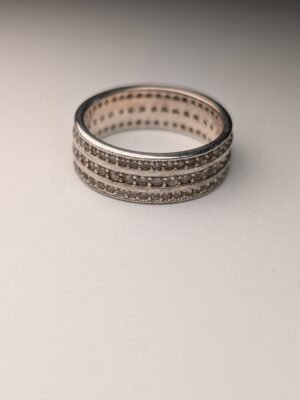 Vintage Sterling Silver 3 Row CZ Gemstones Ring | Size N | 925 Silver