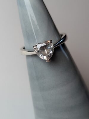 Vintage Sterling Silver Heart Clear Gemstone Ring | Size N 1/2 | 925 Silver
