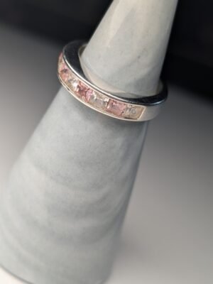 Vintage Sterling Silver Pink And Clear Gemstone Ring | Size L 1/2 | 925 Silver