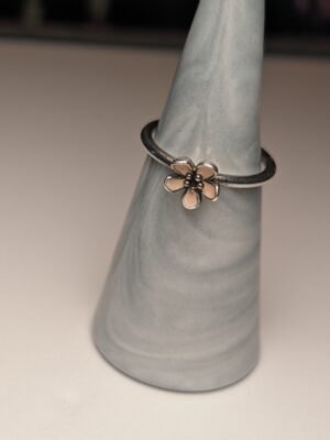 Genuine Pandora Sterling Silver Pink Enamel Cherry Blossom Flower Ring | Size P