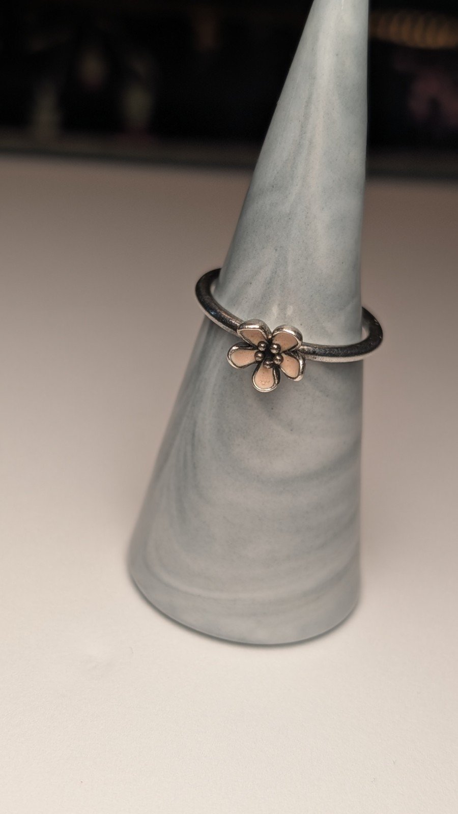 Genuine Pandora Sterling Silver Pink Enamel Cherry Blossom Flower Ring | Size P