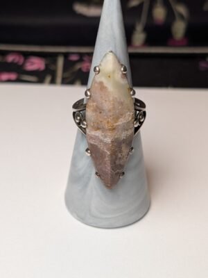 Vintage Sterling Silver Marquise Agate Shield Ring | Size R | 925 Silver