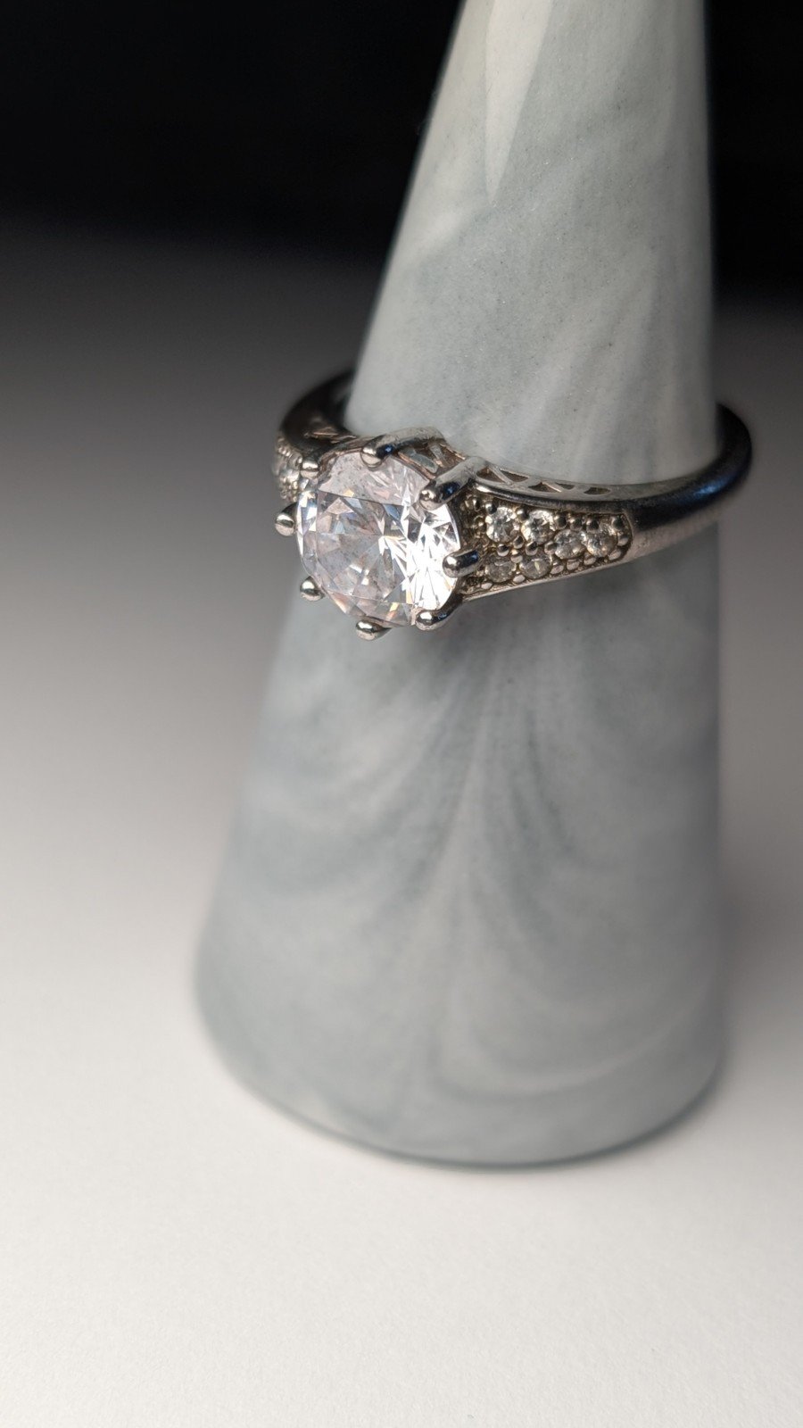 Vintage Sterling Silver Clear Gemstone Ring | Size R | 925 Silver - Image 6