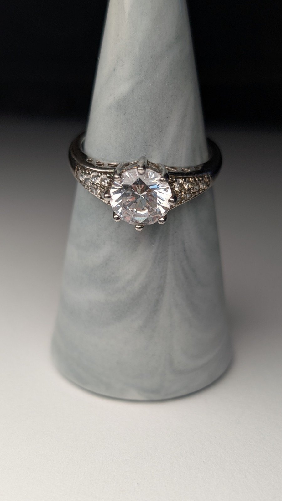 Vintage Sterling Silver Clear Gemstone Ring | Size R | 925 Silver - Image 7