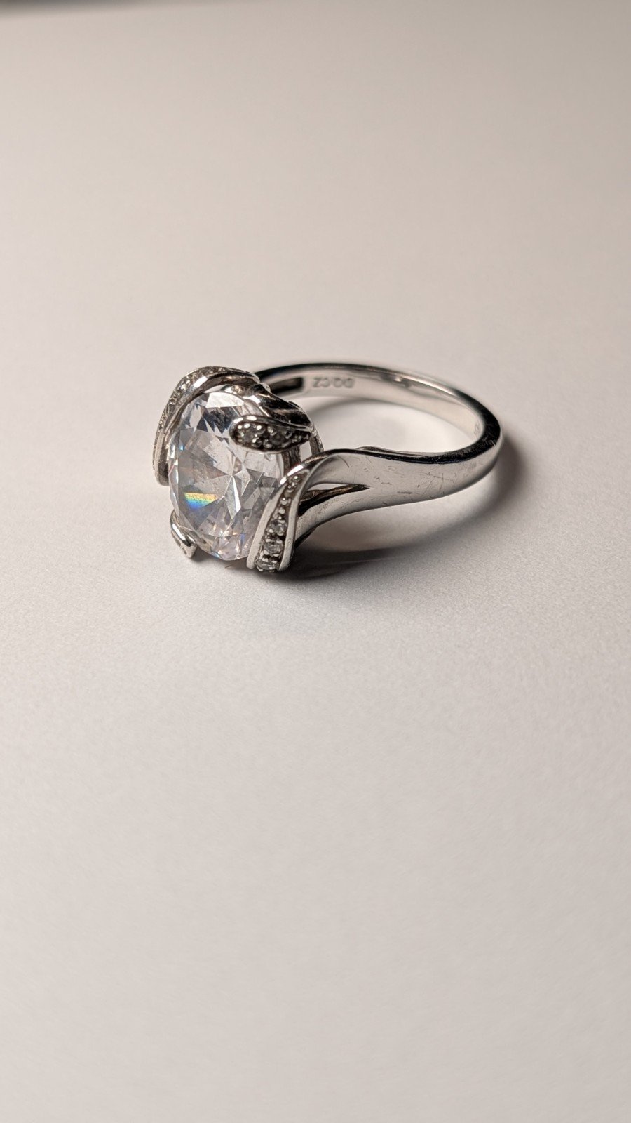 Vintage Sterling Silver Clear Gemstone Ring | Size N 1/2 | 925 Silver