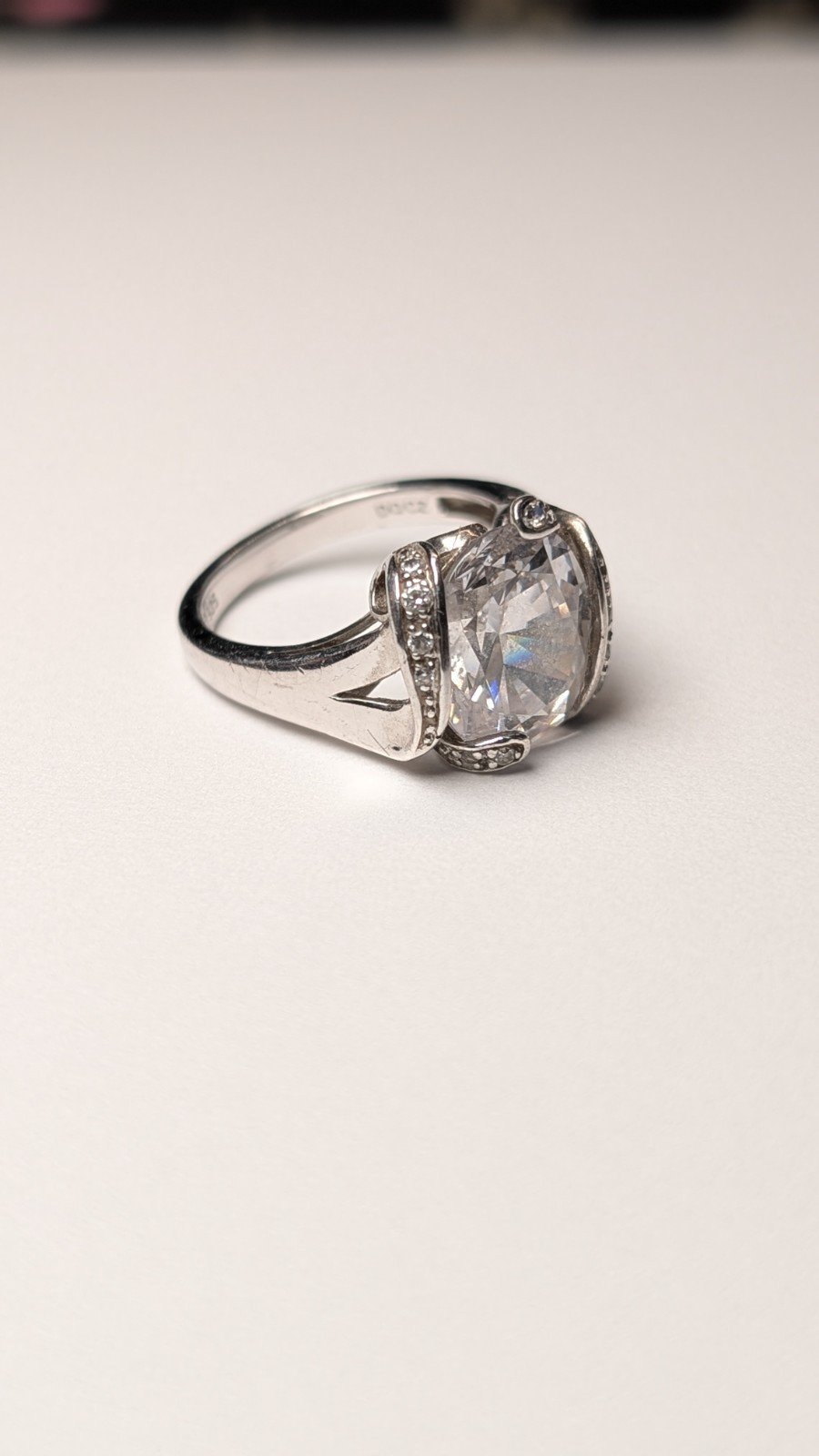 Vintage Sterling Silver Clear Gemstone Ring | Size N 1/2 | 925 Silver - Image 6