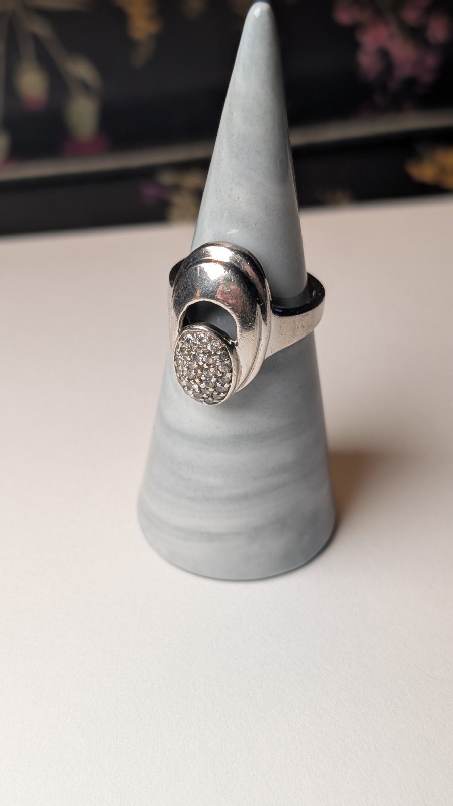 Vintage Sterling Silver Clear CZ Statement Ring | Size N 1/2 | 925 - Image 6